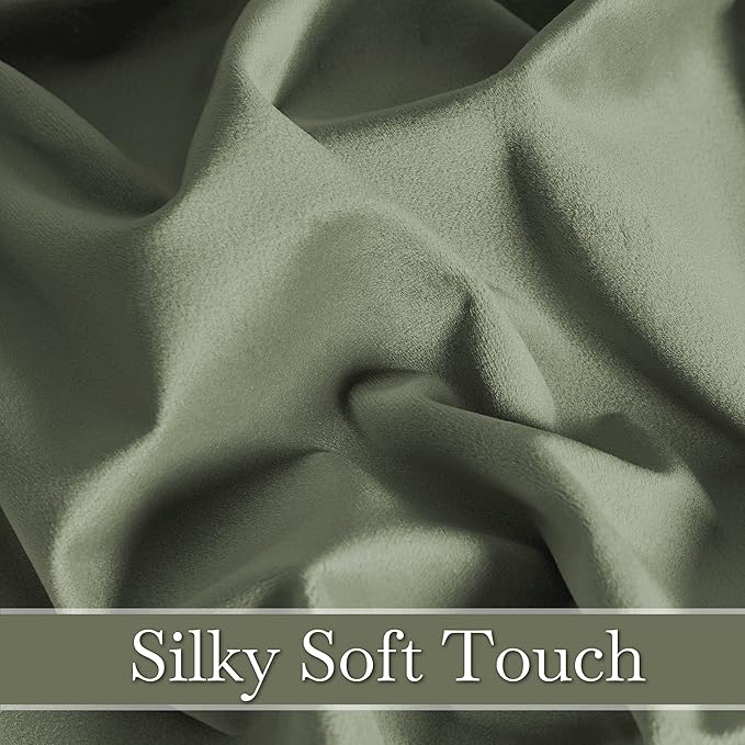 RYB Home Plush Velvet Curtains, Heavy Duty Back Tab Decorative Window Drapes Privacy Room Darkening Covering for Living Room Playroom, Sage Green, W52 x L84 inches, Set of 2 Panels
