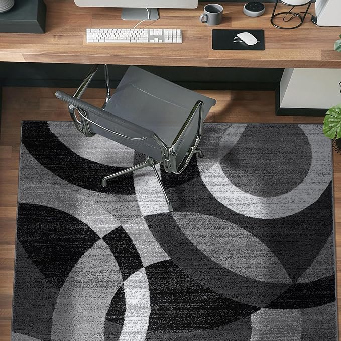 Rugshop Gray Modern Geometric Area Rug, Abstract Circles, High-Traffic, Non-Shedding, for Bedroom, Home Office and Small Living Room, 3'3" x 5'