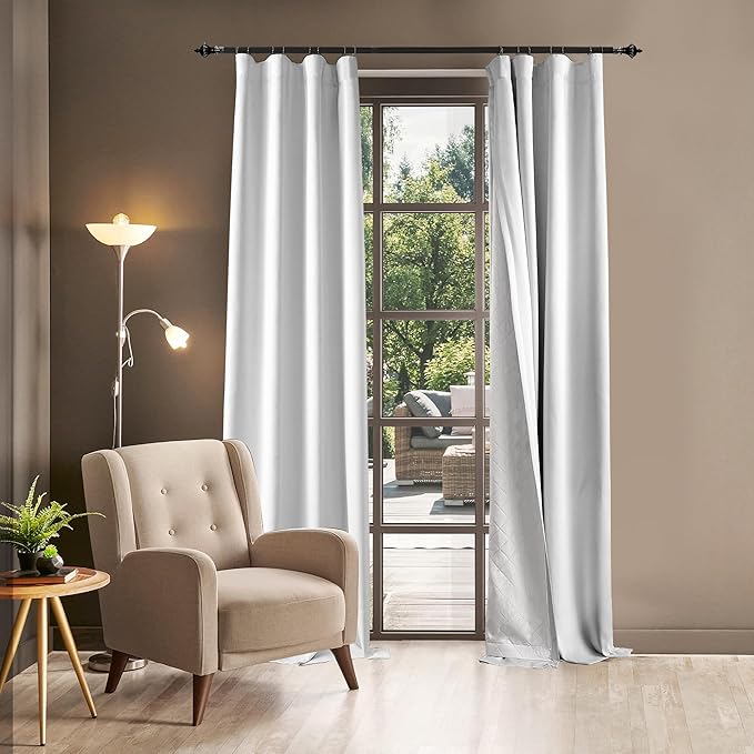 Soundproof 100% Blackout Curtains 80 inches, 3 Layers Thermal Insulated Back Tab Drapes for Door Window Nursery Divider Living Room, with Pin Hooks Grayish White 50x80 Inch 1 Panel