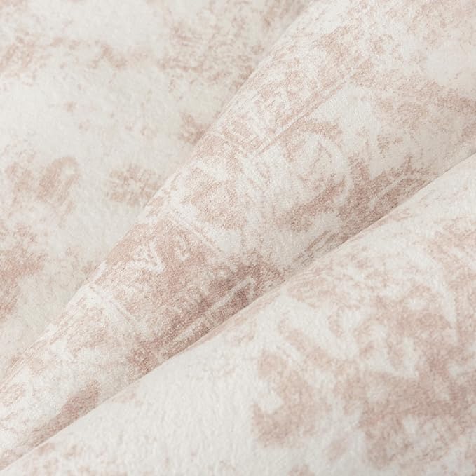 Area Rug 5x7 Washable Pink Rug Vintage Boho Medallion Large Distressed Retro Carpet for Living Room Non Slip Indoor Low Pile Small Soft Bedroom Dining Room Home Office