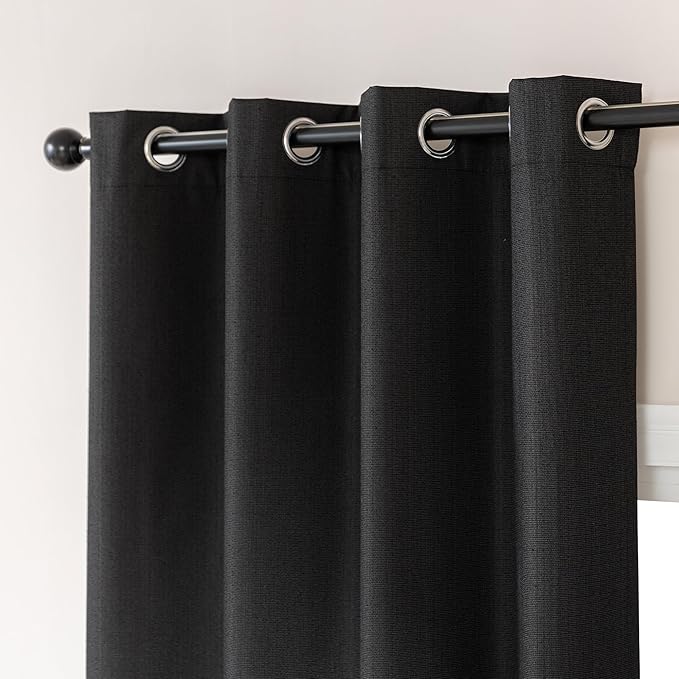 Amazon Basics Faux Linen Blackout Curtains for Bedroom and Living Room, 2-Piece Set with Grommets, 42" W x 95" L, Black
