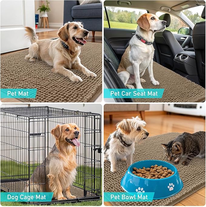 OLANLY Dog Door Mat for Muddy Paws 54x32, Absorbs Moisture and Dirt, Absorbent Non-Slip Washable Doormat, Quick Dry Chenille Mud Mat for Dogs, Entry Indoor Entryway Carpet for Inside Floor, Tan