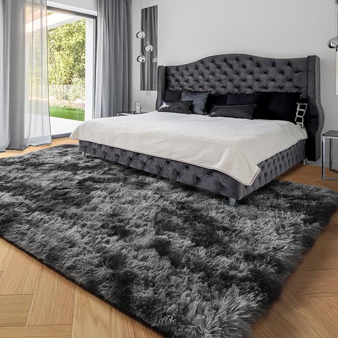 PAGISOFE Dark Grey Large Area Rugs for Living Room Carpet, 8x10 Rug, Big Fluffy Modern Area Rug, Shaggy Indoor Soft Rugs for Playroom, Men, Women, Kids Bedroom Rug, Home Decor, Plush Fuzzy Shag Rug