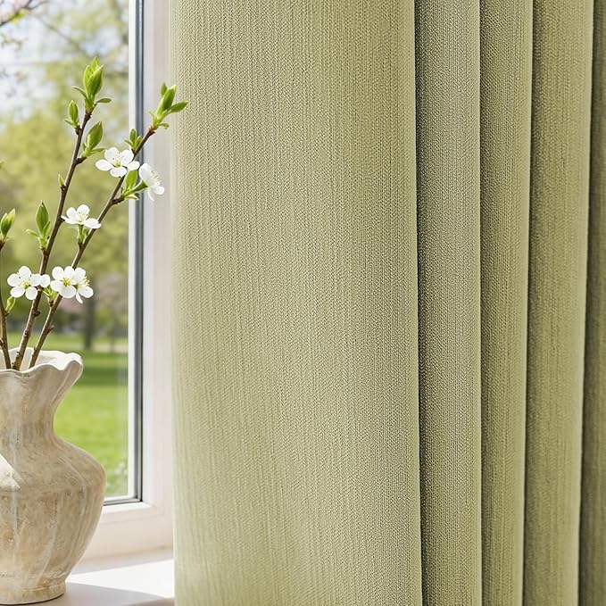 jinchan Chenille Blackout Curtains 108 Inches Long Sage Green Thermal Insulated Curtains for Living Room Bedroom 2 Panels Back Tab Window Curtains Triple Weave Noise Reducing Drapes 50x108 Inch