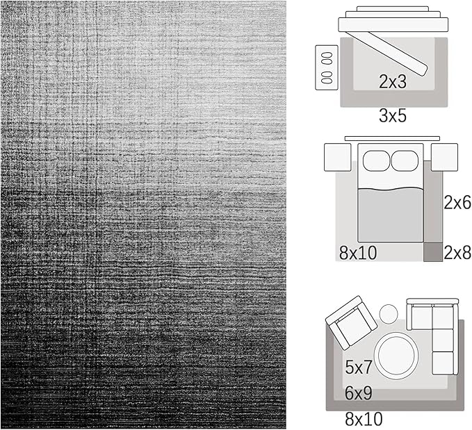 Area Rugs 6x9, Machine Washable Rugs for Living Room Floor Non Silp Vintage Rug Black Carpet for Living Room Dinning Room Bedroom Rug Under Bed Home | Black White