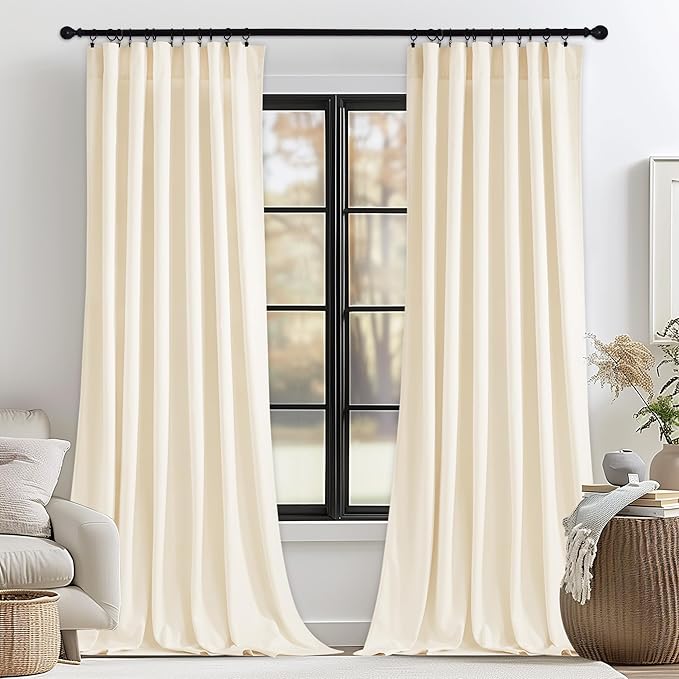 StangH Velvet Curtains 100 inches Long for Living Room, Ivory White Elegant Home Decor Thermal Privacy Protect Panels for Sliding Door/Office/Dining Room, W52 x L100, 2 Panels