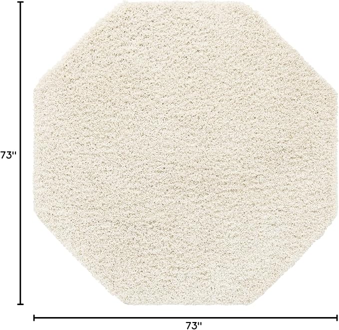 Unique Loom Solid Shag Collection Area Rug (6' 1" Octagon, Snow White)