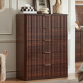 LEYAOYAO Fluted 5 Drawers Dresser Set of 2, 41" Tall Modern Chest of Drawers with Metal Handle, Curved Profile Dresser TV Stand, Wooden Drawer Organizer for Bedroom, Living Room, Hallway, Walnut