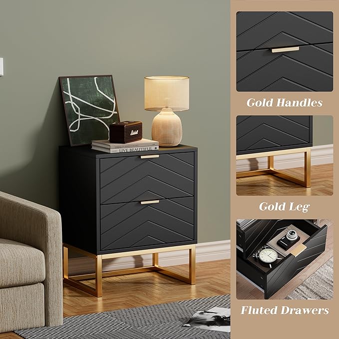 Anbuy Morden 9 Drawer Dresser and Nightstand Sets for Bedroom, 3 Pieces Bedroom Sets Night Stand Set of 2 & 9 Drawer Dresser with Gold Handles, Wood Chest of Drawers Storage Cabinet Set, Green Black