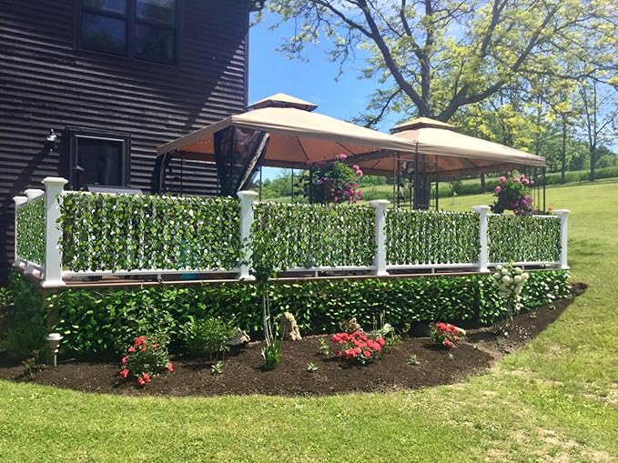 BYBAG Expandable Faux Ivy Fence Privacy Screen for Patio Outdoor Balcony Bedroom Decor,Artificial Leaf Wall Decoration Fencing Panel(Single Sided Leaves) (2, whiteflower)