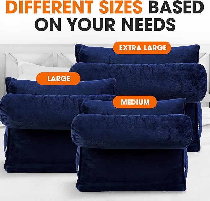 Cheer Collection Reading Wedge Pillow – TV Pillow with Adjustable Bolster Pillow, Memory Foam Back Support for Couch & Bed, Pillow Chair for Bed, Reading Pillows for Adults & Kids, Navy Blue