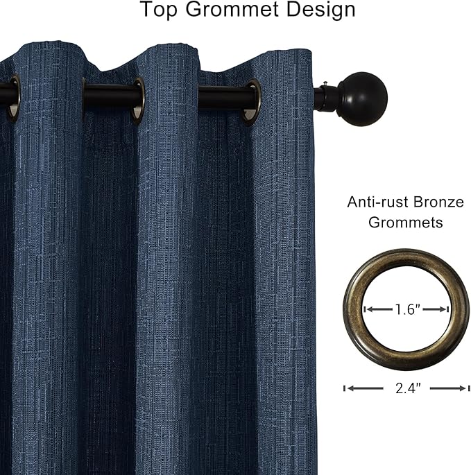 Linen Curtains 205 inch Length 2 Panels for High Ceiling Extra Long Thick Faux Linen Window Drapes Burlap Textured Curtains with Grommet for 2 Story High Living Room (52x205 Navy)
