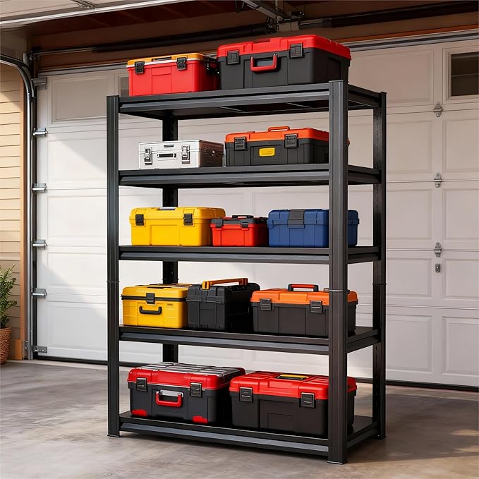 Garage Shelves,40''W Heavy-Duty Storage Shelves, Double-Layer Uprights, Thickened Shelves, Waterproof &Rustproof, Suitable for Indoor & Outdoor Use. (Black, 40''W*20''D*72''H, 5-Tier)
