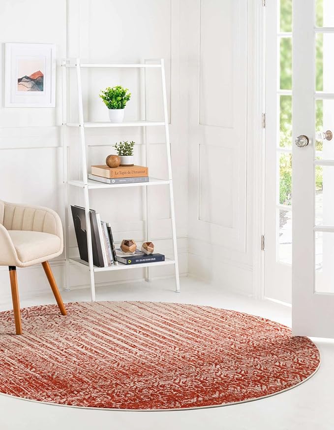 Unique Loom Del Mar Collection Area Rug - Jennifer (4' 1" Round, Red/ Beige)