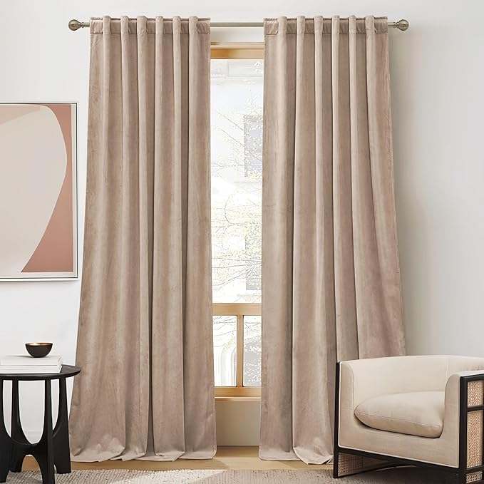 RYB Home Blush Velvet Curtains 90 inches for Nursery, Bedroom Window Curtain Panels Skin Friendly Drapes for Girls Room, Wide 52 x Long 90, Blush, 2 Panels