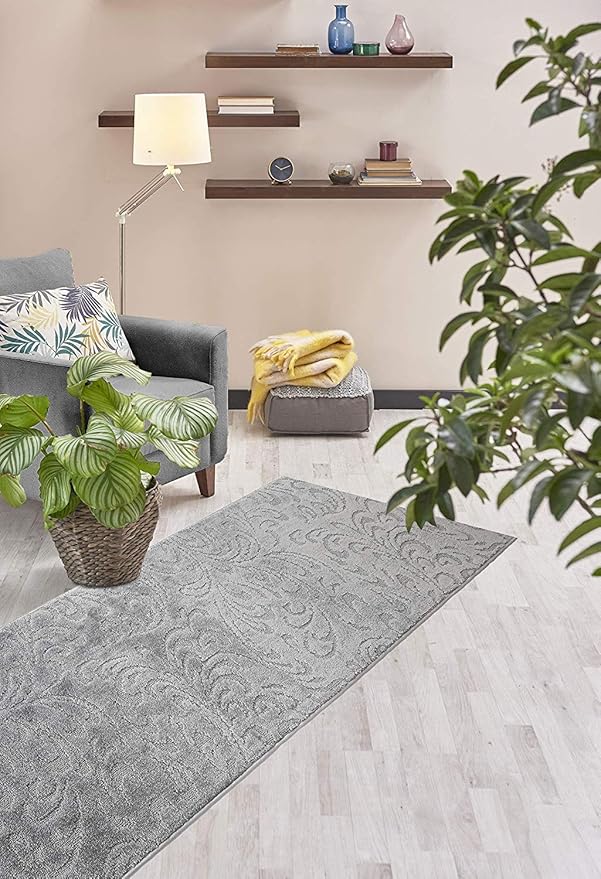 Custom Length Hallway Runner Rug,Slip Resistant,Floral Grey, 26 Inch X 3 feet, Doormat, Sold and Priced Per Foot