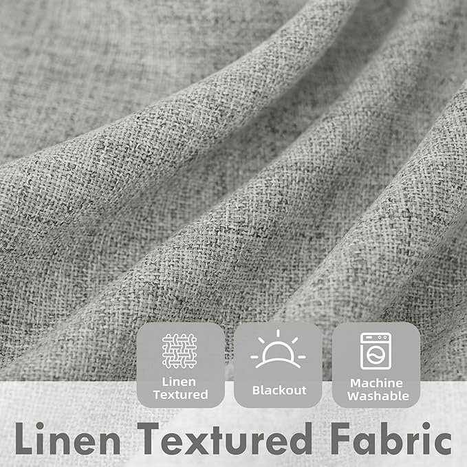 DriftAway Double Layer Linen Blackout Tie Up Curtains Thermal Insulated Fully Lined Balloon Roman Shade Bathroom Window Adjustable Rod Pocket for Small Window 45 Inch by 63 Inch Gray