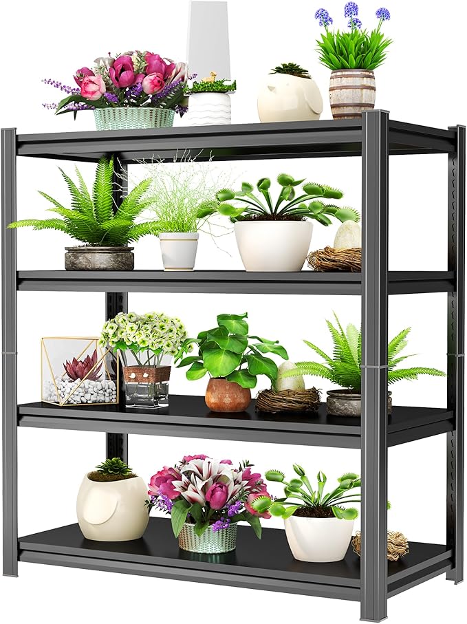 54'' Storage Shelves, Garage Metal Shelving Unit, Adjustable, Double-Layer Column with Reinforced Ribs, Heavy-Duty, Capable of Bearing 2400 lbs, Suitable for Garage, Warehouse, Kitchen Storage
