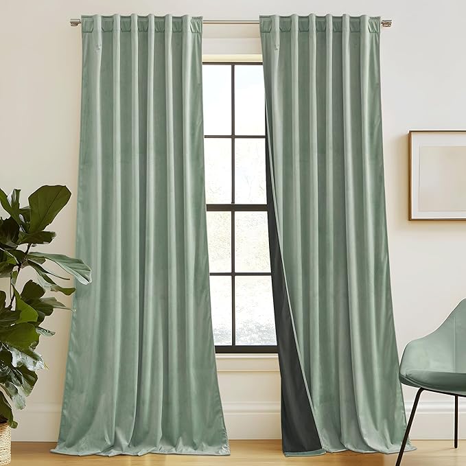 RYB HOME Auqa Velvet Curtains 84 inches Long, Room Darkening, Floor-Length, Stylish Back Tab Velvet Drapes for Coastal Nursery Living Room Office, 52" W x L84 L