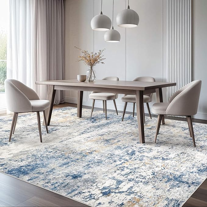 Area Rug Living Room Rugs - 5x7 Abstract Large Soft Indoor Washable Rug Neutral Modern Low Pile Carpet for Bedroom Dining Room Farmhouse Home Office - Blue
