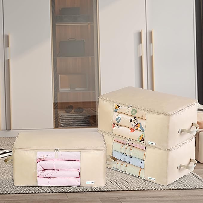 Comforter Storage Bag - Folding Organizer bag for King/Queen Comforters, Pillows, Blankets, Bedding/Quilt, Blanket, Duvet, Mothproof Space Saver; Large Collapsible Organizers, 24"x14"x11"