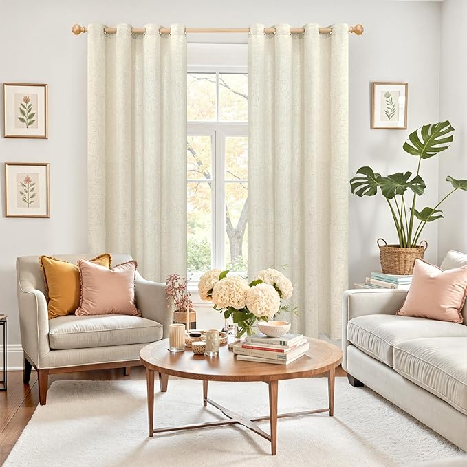 YoungsTex 72 Inch Length Beige Linen Curtains 2 Panels for Living Room, Light Filtering Drapes Semi Sheer with Grommet Rustic Privacy for Country Bedroom, 52 X 72 Inch