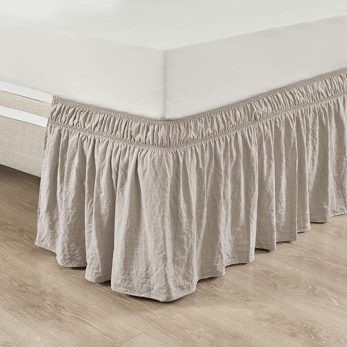 Lush Decor Ruched Ruffle Elastic Easy Wrap Around Bed Skirt Single Twin/Twin XL/Full Neutral - Twin Bed Skirt - Dust Ruffle - Tan Bedskirts
