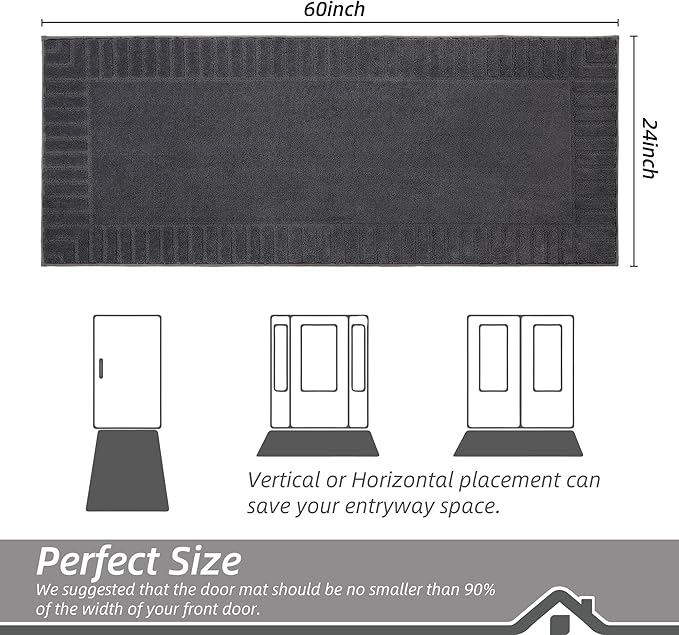 BEQHAUSE Door-Mat-Non-Slip Dirt Trapper Door Mats Low-Profile Front Door Mat Absorbent Floor Mats for Entryway Washable Mud Resistant Home Entrance Doormat, Dark Grey, 24"x60"