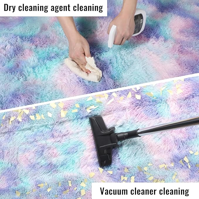 PAGISOFE Cute Furry Pastel Rug for Girls Bedroom, Soft Shag Rainbow Purple Tent Rugs for Livingroom, Kids Room, Playroom Nursery Home Decor, Plush Mermaid Kawaii Rug Fluffy Fuzzy Carpet 4x6 Area Rug