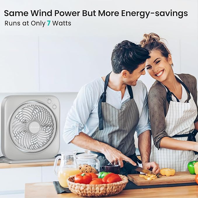 AMACOOL Table Fan, 12 inch Box Fan with 3 Adjustable Speeds & 8HRS Timer, Adjustable Angle Quiet Air Circulator, Desktop Fan for Bedroom Bathroom Kitchen Office, AC Adapter Included-Grey