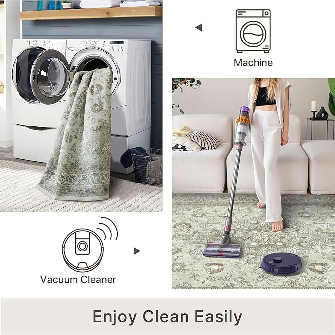 vivorug 6x9 Area Rugs, Ultra-Soft Washable Rug for Living Room Dinner Room Bedroom, Non-Slip Vintage Sage Green Rug, Indoor Carpet Large Area Rug