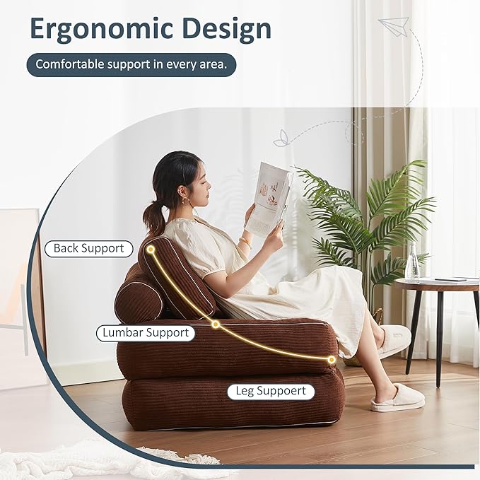 Folding Chair Bed, Futon Sofa Bed, Floor Couch for Adults Chair Bed for Living Room, Lounge Sofa, Convertible Sofa Bed, Small Couches for Small Spaces,Brown