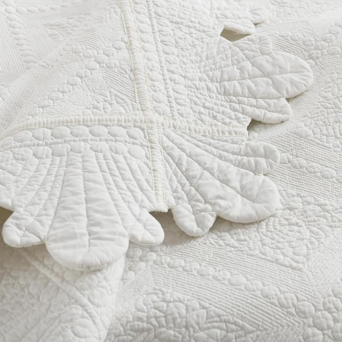 MarCielo 3-Piece 100% Cotton Oversized Bedspread Lightweight Quilt Coverlet Embroidery Farmhouse Bedding Set (TK White, Oversized King (118"x106"))