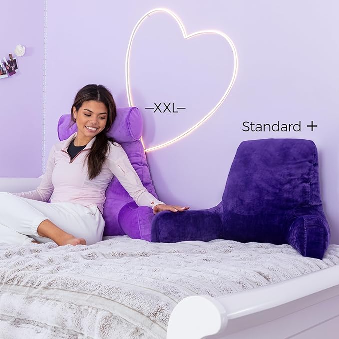 Husband Pillow Purple, Original Reading Pillow in Bed Rest Chair, Shredded Memory Foam Large Lounge Cushion Adult Backrest with Arms, Comfy Back Support for Sit Sitting Up, Washable/Removable Cover