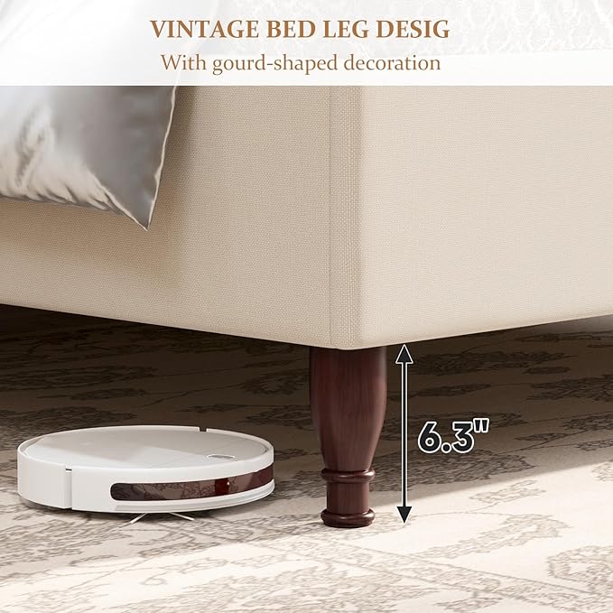 koorlian Full Size Bed Frame Upholstered Platform Bed with 51" Tall Headboard Wingback, Soft Fabric, Retro Simple Style Platform Bed No Box Spring Needed, Easy Assembly, Beige