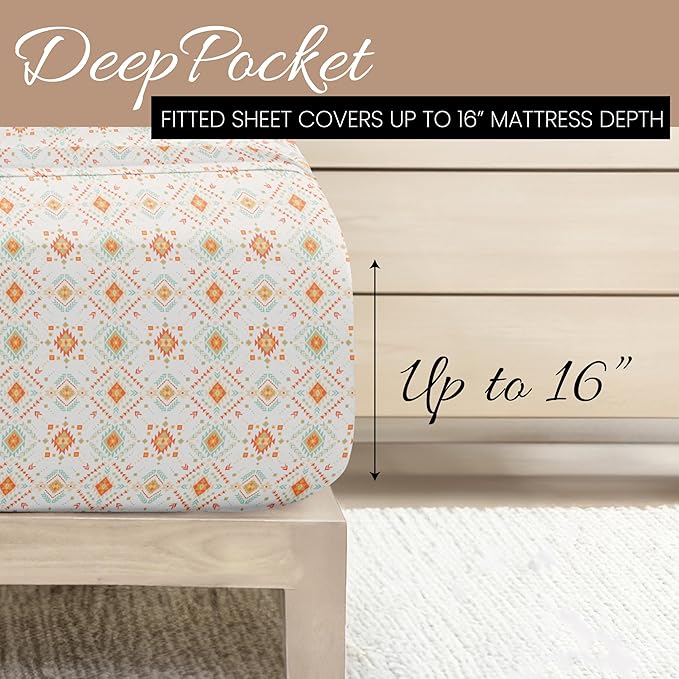 Linen Market 3 Piece Twin Bedding Sheet Set (Aztec Coral) - Sleep Better Than Ever with These Ultra-Soft & Cooling Bed Sheets for Your Twin Size Bed - Deep Pocket Fits 16" Mattress
