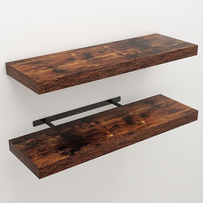 Floating Shelves for Wall, 9.3" Deep Wall Mounted Rustic Wood Shelves for Bathroom, Bedroom, Living Room, Kitchen, Hanging Shelf for Books/Storage/Room Decor (Brown, 30")