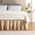 MIYE Wrap Around Ruffled Lace Bed Skirt, Elastic Dust Ruffle with Adjustable Belts, Easy to Put On, Bed Frame Cover, Machine Washable (Floral Lace/Beige, King/Queen-12.5" Drop)