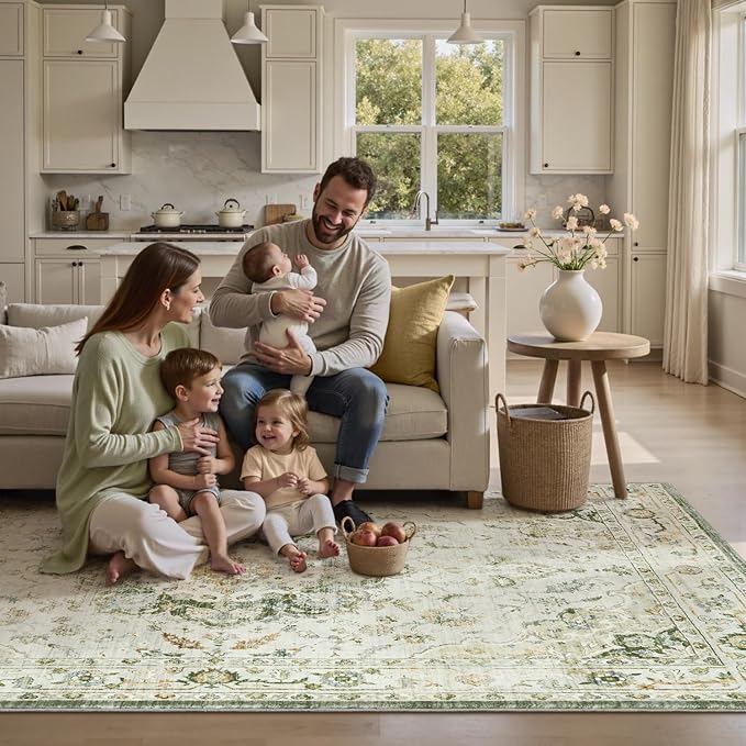 PADOOR 5X7 Area Rug,Rugs for Living Room,Soft Green Rugs for Bedroom,Machine Washable Rugs Non Slip Carpet,Rug for Dining Room Living Room Bedside Office