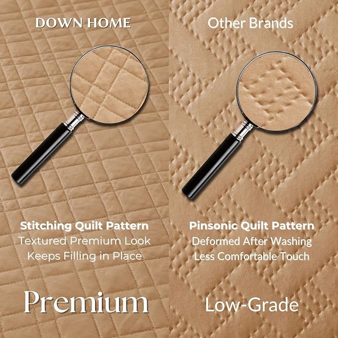 Queen Quilt Set with Shams Lightweight Quilted Bedspread Coverlet Thin Comforter Bed Cover Vintage Washed Quilted Blanket for All Season, Brushed Microfiber Diamond Stitching, Brown, 88"x92"