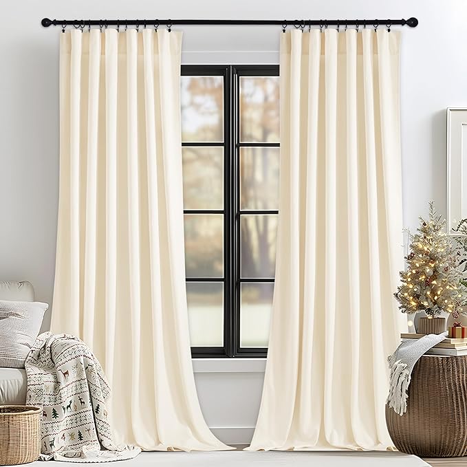 StangH Ivory White Curtains 102 inches Long for Living Room, Luxury Velvet Light Dimming Door Covering Privacy Window Drapes for Bedroom, W52 x L102, 2 Panels