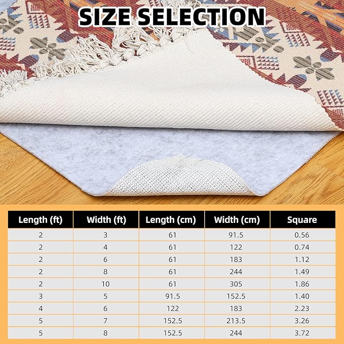Non Slip Rug Pad, Natural Rubber Backing Rug Pads 1/4” Thick, Felt Rug Gripper Pad, Non Slip Under Carpet Mat, Under Rug Cushion for Hardwood Floors, Carpet Runners (3x5FT)
