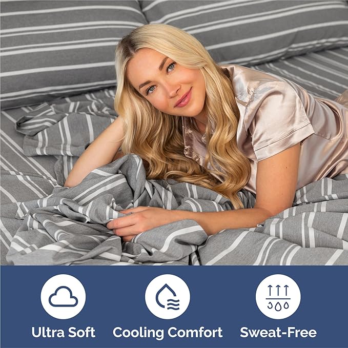 Split King 7 Piece Sheet Set - Cooling & Breathable - Hotel Luxury Bedding Includes Fitted Sheets for Women, Men, Kids & Teens - 1 Flat, 2 Fitted Sheets, 4 Pillowcases w/Deep Pockets - Grey Stripes