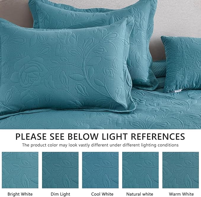 CHIXIN Bedspread Coverlet Quilt Set Full Size - Lightweight Bedding Cover - Ultrasonic Quilting - 5 Piece Reversible Bedspread - Vintage Rose Pattern (Full, Lagoon)