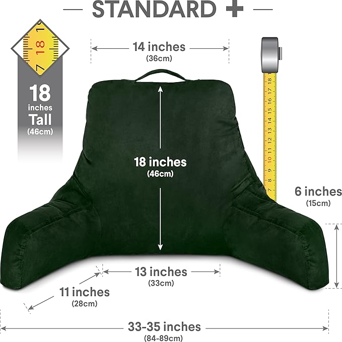 Husband Pillow Aspen Ramona Green, Reading Pillow Bed Rest Chair, Two-Sided Reversible Fabric, Large Lounge Cushion Adult Backrest with Arms, Comfy Back Support for Sit Sitting Up, Wash/Remove Cover