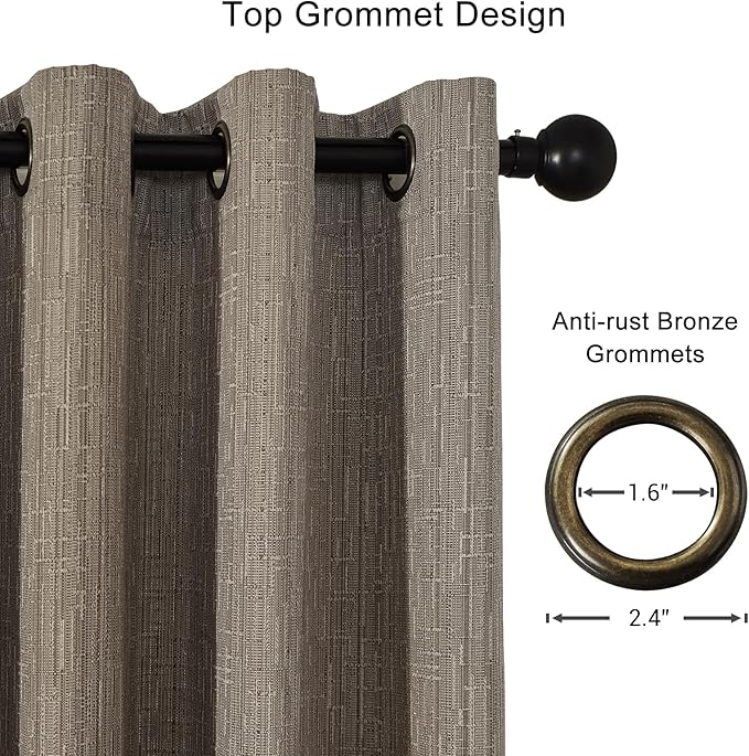 Jacquard Linen Curtains 96 inch Length 2 Panels Thick Faux Linen Blended Window Drapes Burlap Textured Curtains with Grommet for Living Room Bedroom Farmhouse (52x96 Dark Coffee) Natural