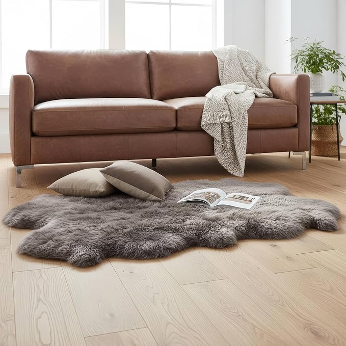 Premium Gray Sheepskin Rug Genuine Quad 4x6ft Pelt Fluffy Fur Rug for Living Room