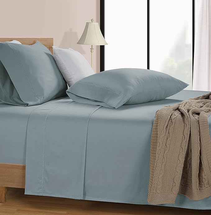 LANE LINEN 100% Cotton Bed Sheets – 600 Thread Count Cooling Sheets Queen, Durable Daily Use Bedding, Value Comfort for Night Rest, Hotel Sateen Finish, Snug Fit 15" Deep Pocket – Blue