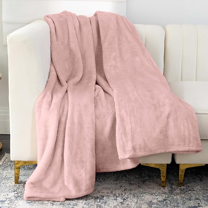 Nicole Miller Oversized Plush Fleece Throw Blanket – Ultra Soft, Lightweight & Cozy – 60" x 70" Warm Flannel Blanket for Couch, Bed & Travel – Machine Washable (Rose-Pink)