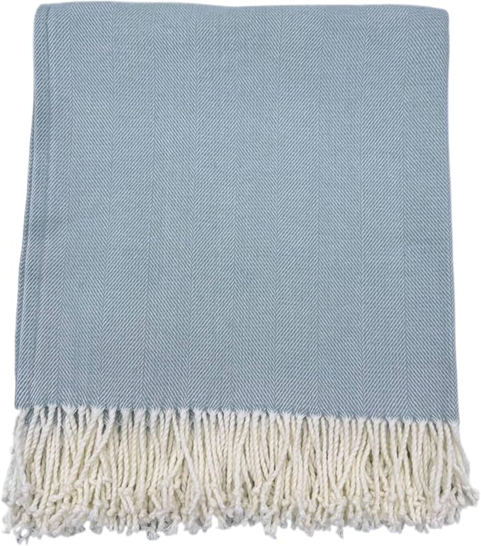Alashan Cotton Acrylic Adirondack Herringbone Woven Throw (Aqua Haze)